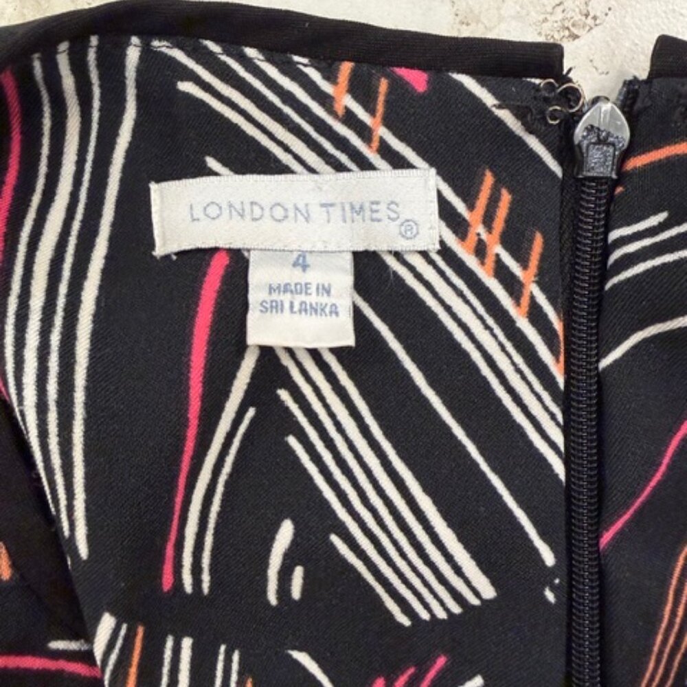 London Times Dress Womens Black Abstract Print Size 4 Fit & Flare Mod Preppy - Picture 8 of 11